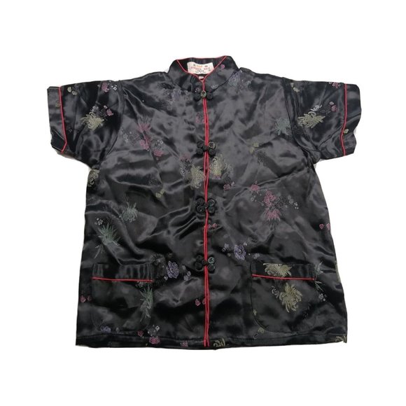 Vintage Golden Bee Kids Black Silk Embroidered Chinese tang Sz 10 - Picture 1 of 5